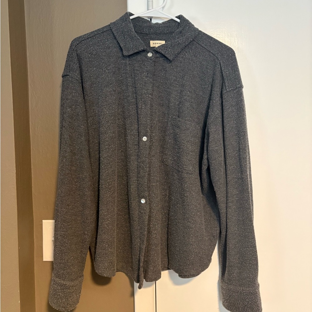 DONNI. SET Grey Thermal (button down L + wide leg pant (M))